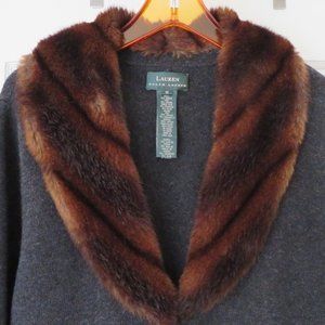 Ralph Lauren 1X Cardigan w/Faux Fur Shawl Collar